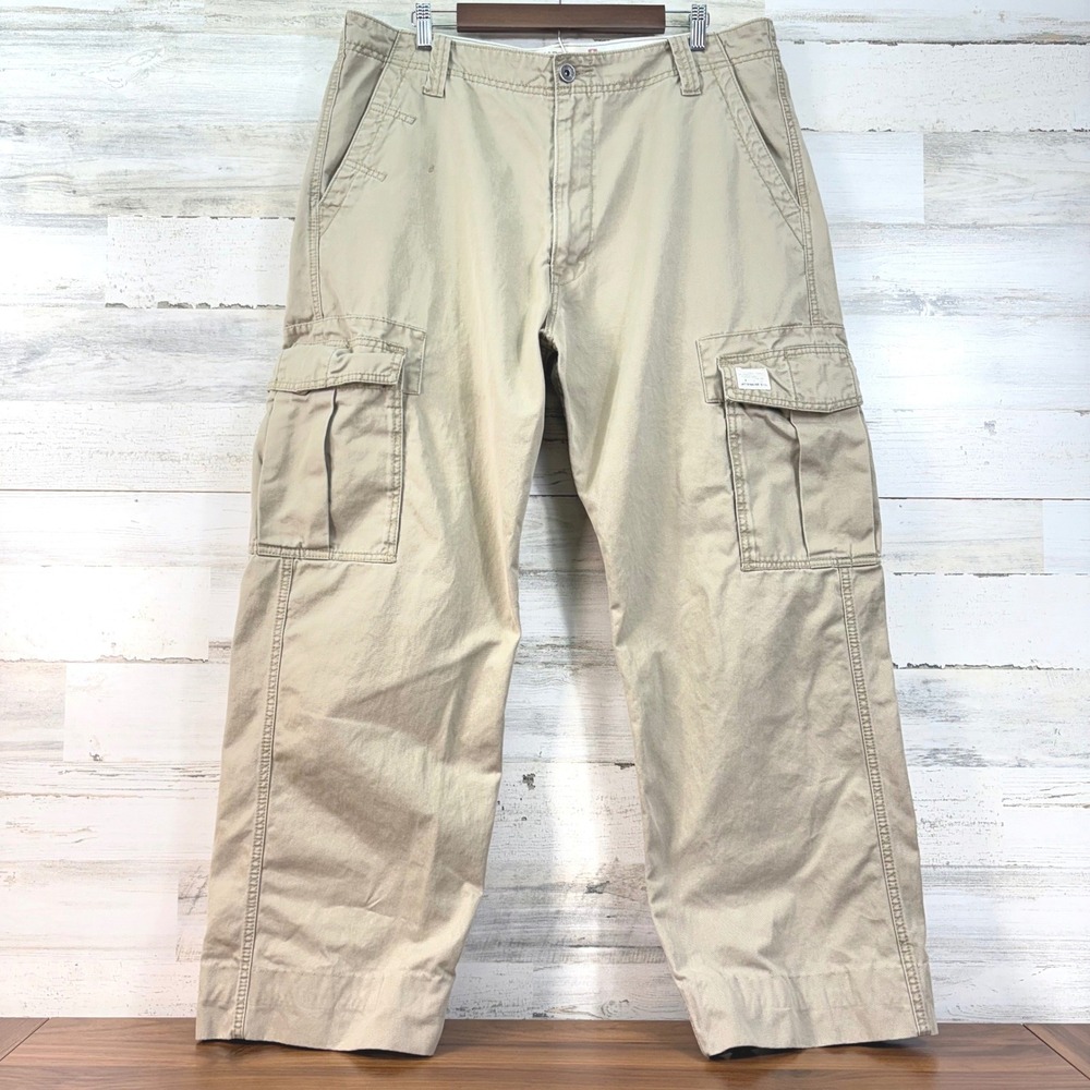 Levis Mens Loose Straight Cargo Pants 38x29 Khaki Tan Cotton Utility Vintage Y2K
